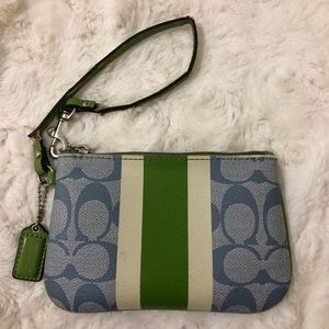 Blue green Coach wristlet/clutch